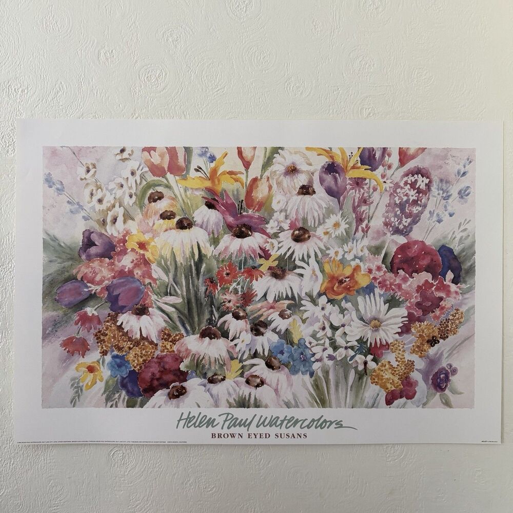 Helen Paul Brown Eyed Susans Art Print Poster 1990 24x36” Offset Litho